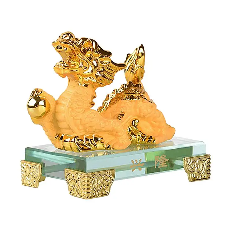 

Desktop Chinese Dragon Statue Golden Resin Feng Shui Dragon Decor Sculpture Collectible Figurines Exquisite Ornaments For Table