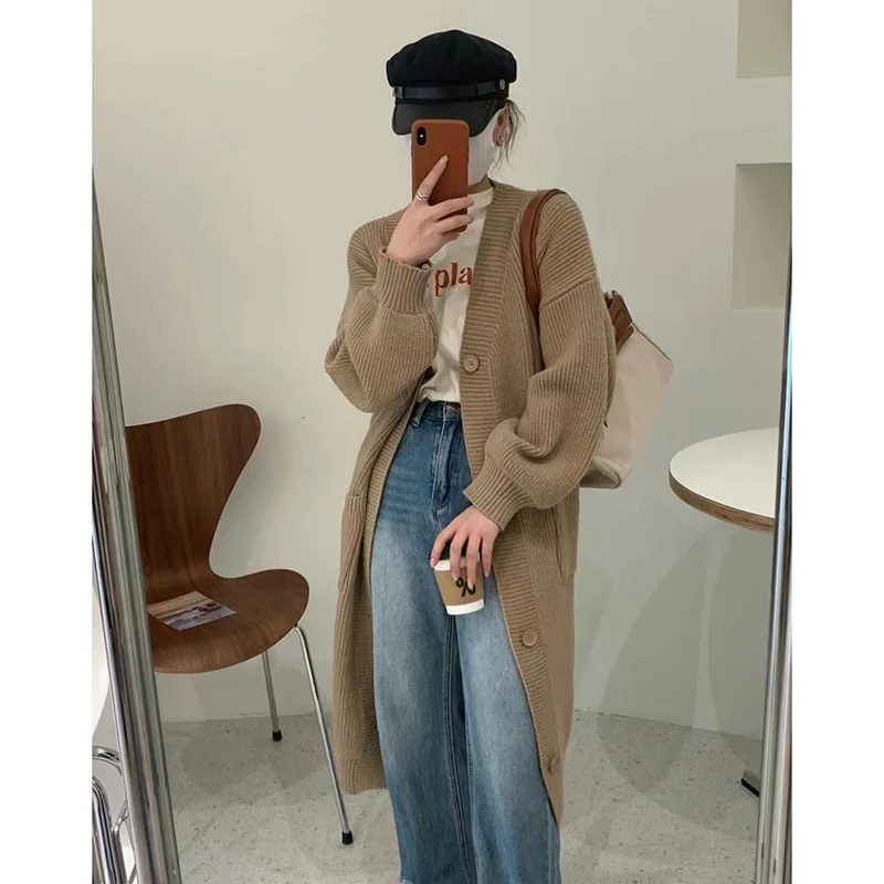 

2022 new autumn/winter women's Over-the-knee sweater jacket cardigan solid color long knitwear outerwear