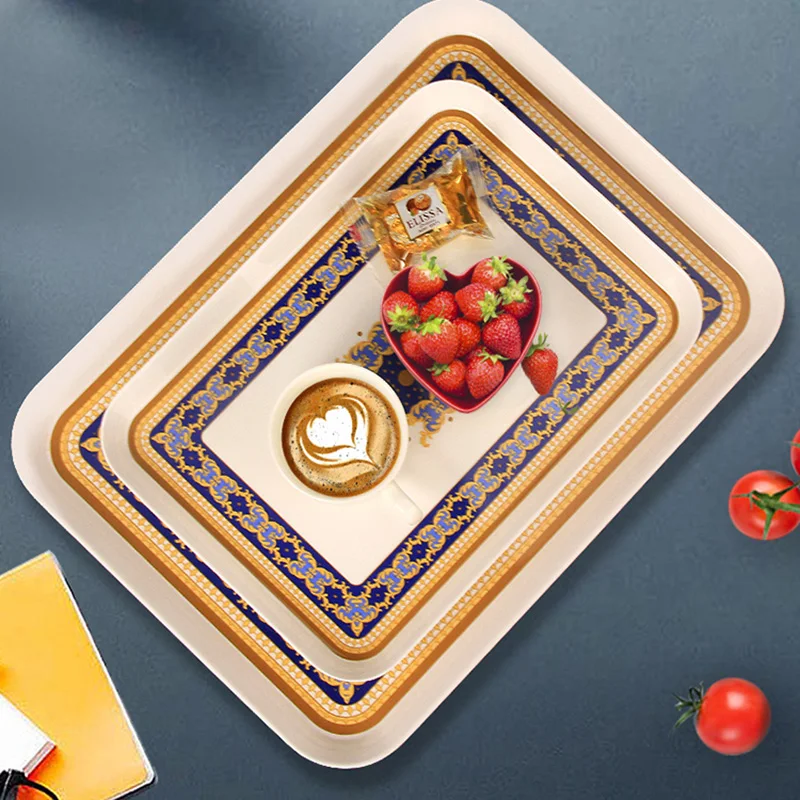 

European Modern Tea Tray Plastic Coffeeware Teaware Kitchen Gadget Serving Tray Luxury Dish Bandeja Plastico Office Accessories