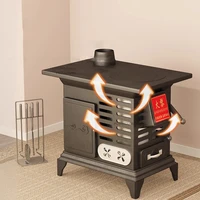 เตาผิงเหล็กหล่อแบบย้อนยุคสำหรับใช้ในบ้าน พร้อมปล่องไฟ เตาเผาไม้สำหรับบ้านพักตากอากาศ เต็นท์ และลานบ้านสไตล์ฝรั่งเศส 4