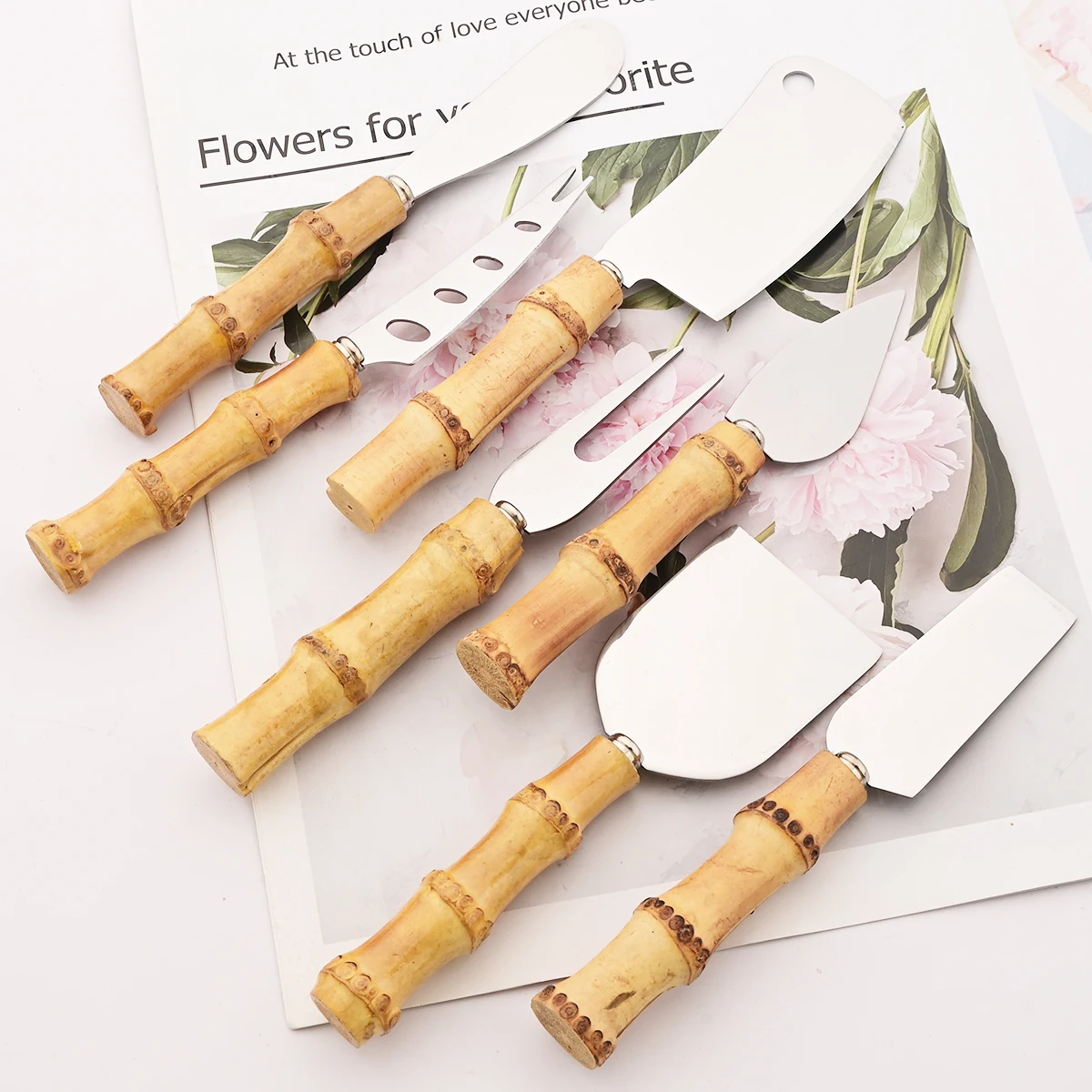 Bamboo Cheese Knives Set Cheese Cutlery Stainless Steel Slicer Cutter Mini Knife Butter Knife Spatula Fork Kitchen Tools cheese knives set