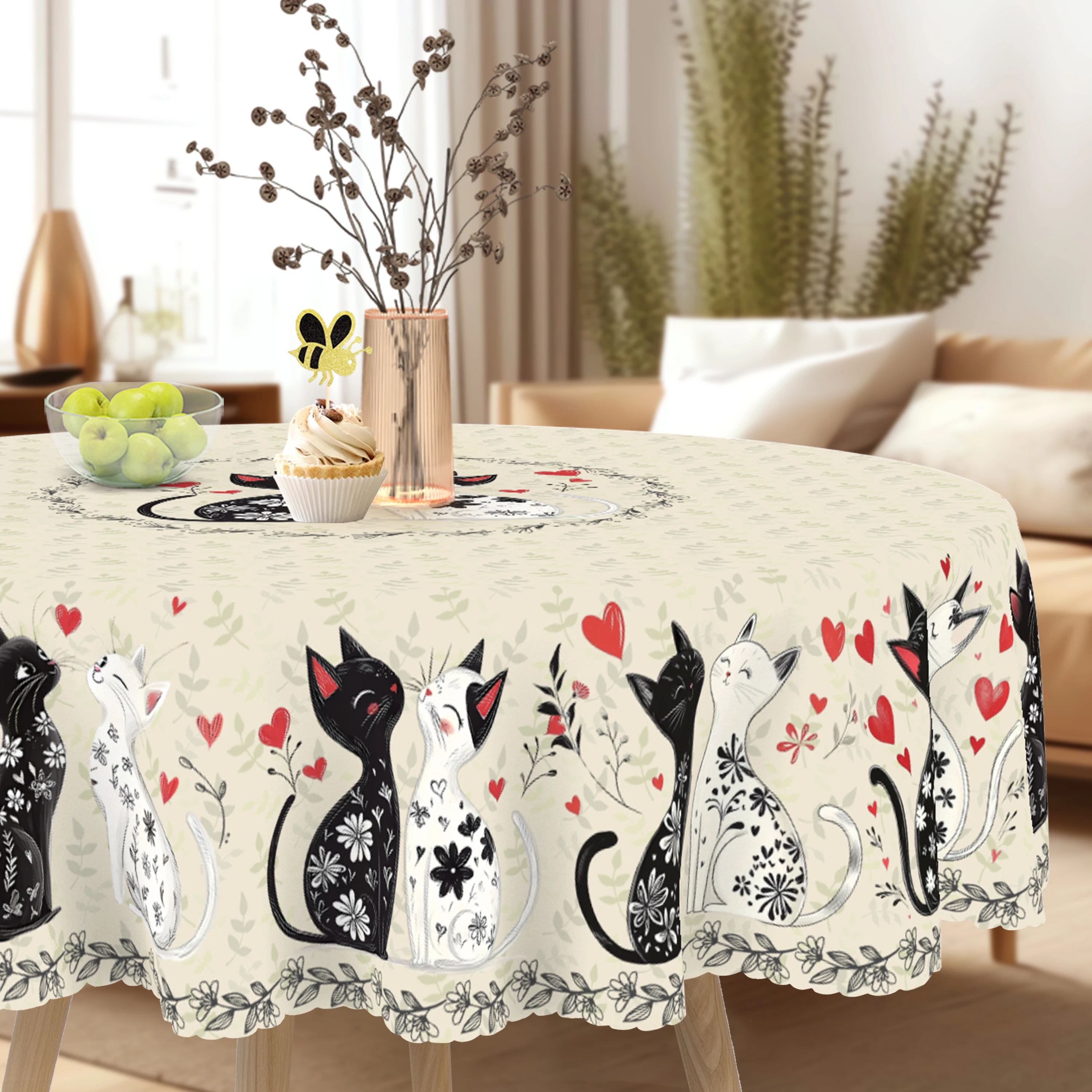 Cat and Love Tablecloth, Embossed Edge Design, Kitchen, Picnics, Indoor/Outdoor Decor, Ideal Gift for Cat Lovers, Cat Decor 6