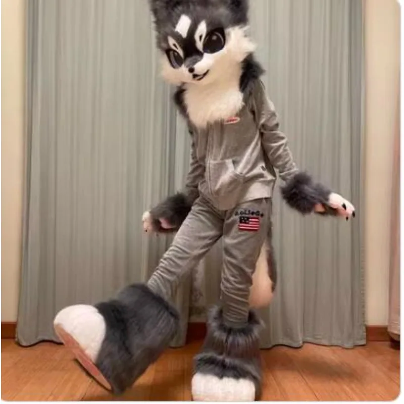 

Long Fur Husky Dog Fox Mascot Head Party Halloween Fur Cosplay Head Cartoon Animal Headgear Furry Fursuit Custom