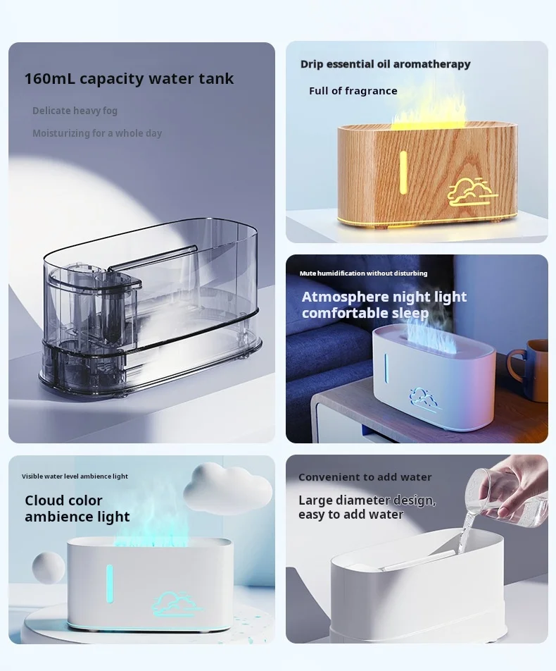 Description Picture 3 of item2025 New Cloud-shaped Humidifier Portable USB Flame Humidifier Home Bedroom Diffuser Small Size for Bedroom Aromatherapy