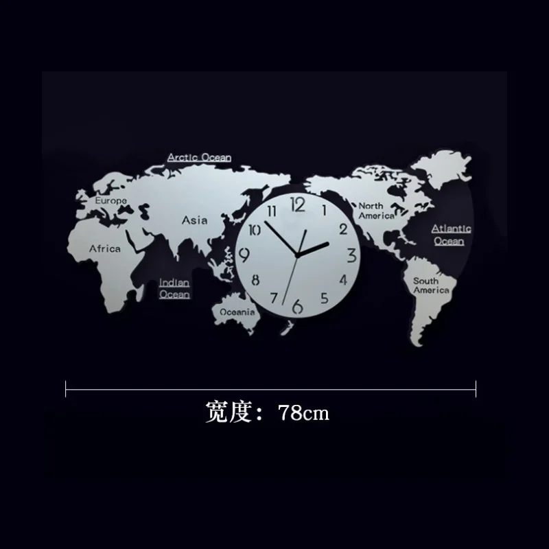 World Map Large Wall Clock Acrylic 3d Wall Clocks Color:78X34CM;Sheet Size:Other