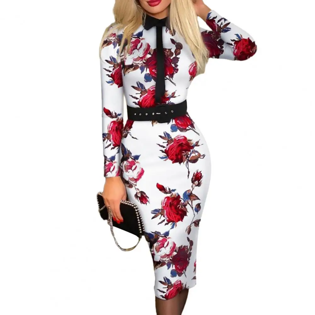 

Comfortable Plaid Print Dress Women Midi Dress Plaid Print Office Lady Dress Slim Fit Bodycon Midi with Lapel High for Women