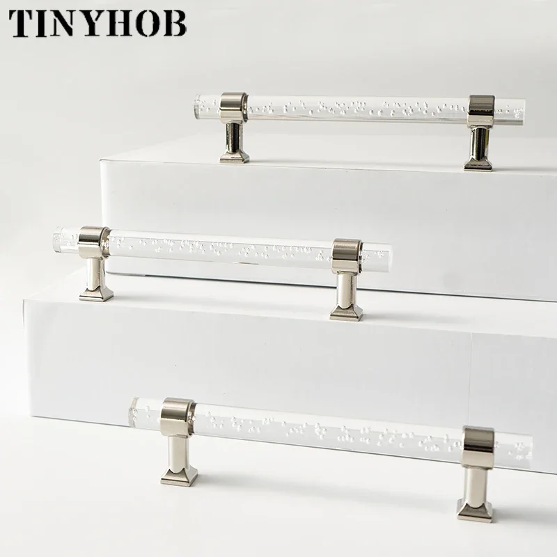 Clear Bubble Acrylic Handle Modern Style Drawer Knobs T Bar Handle Bathroom Pulls Kitchen Cabinet Door Pull