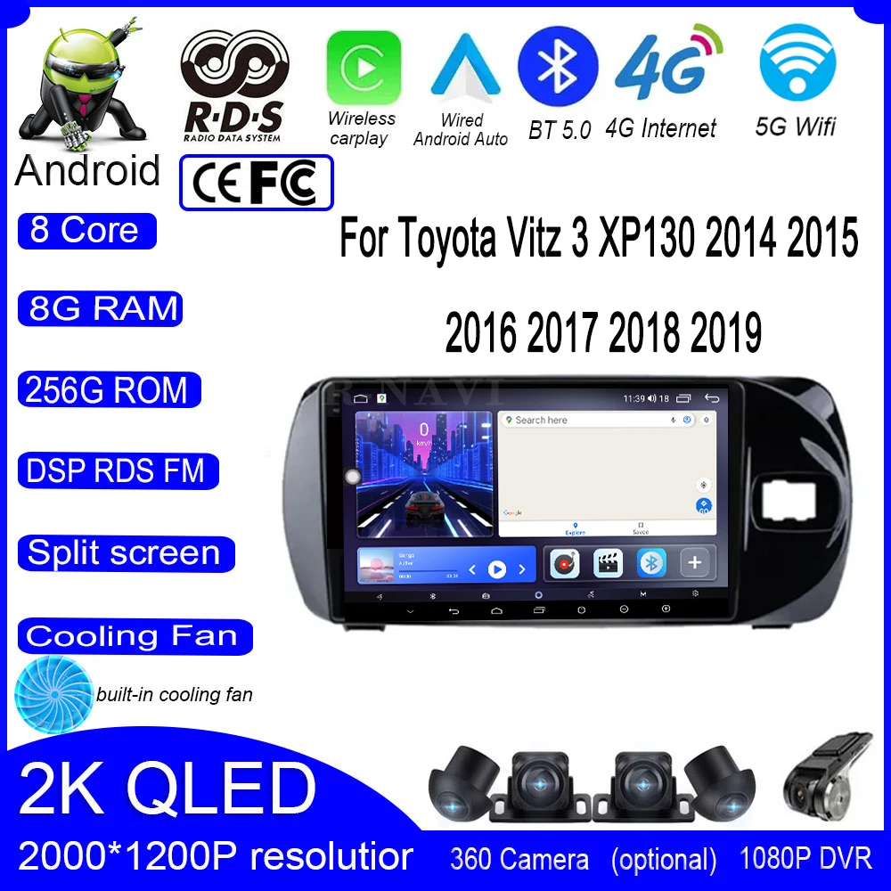 

9 lnch For Toyota Vitz 3 XP130 2014 2015 2016 2017 2018 2019 Car Radio Multimedia Player Navigation GPS Stereo Screen