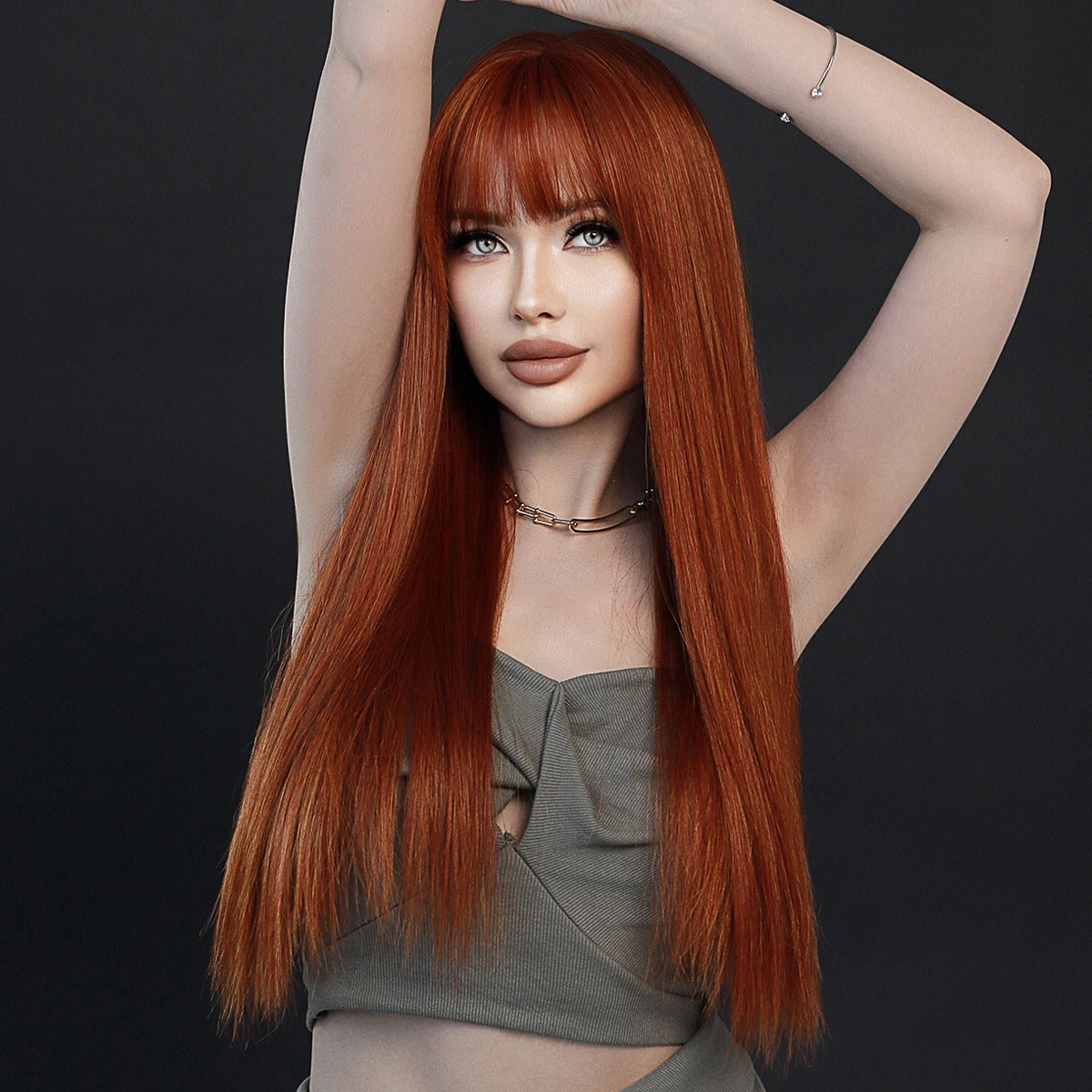 NAMM Long Straight Deep Orange Wig For Women Daily Party Natural Synthetic Middle Part Wig Heat Resistant Fiber LongStraight Wig