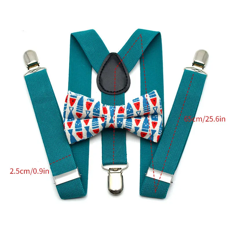 Kids Suspenders Clip Printed Bow tie suit Y-Shape Adjustable and Bow Tie Set for Christmas Party Costume Dress 2Pcs