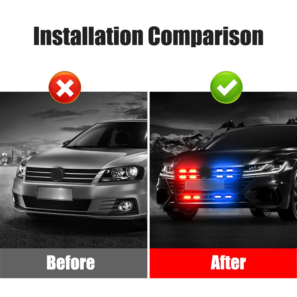 2Pcs Universal LED Polizei Warnleuchten Auto Strobe Kühlergrill Lampe Mit  Schalter Control Blau Rot Signal Licht Für fahrzeuge