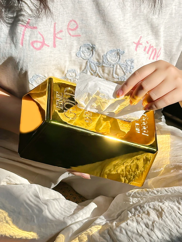 Kreative Brics Taschentuchbox Hotel Hochwertige Simulierte Goldbarren-Papierbox Hochwertige Serviettenbox Heimdekoration – Detail 5