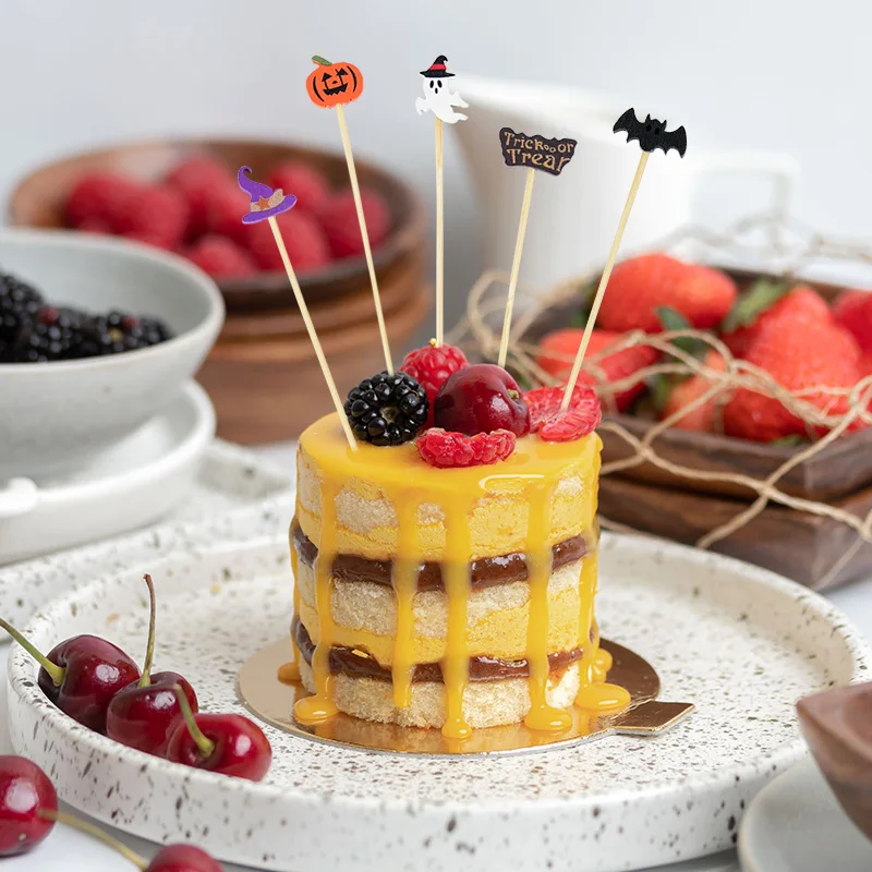 50/100Pcs Halloween Einweg Bambus Zahnstocher Kürbis Buffet Kuchen Obst Gabel Spieße Für Halloween Party Decor Cocktail Picks – Detail 7