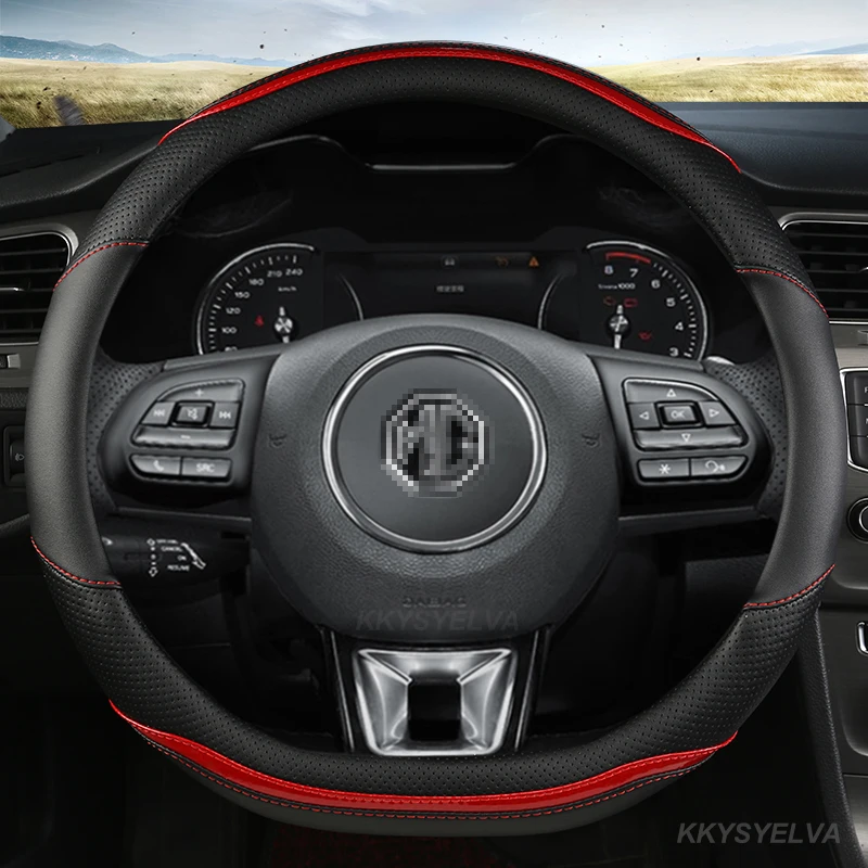 Carbon Fibre Leather Car Steering Wheel Cover 15 Inch/38Cm For Mg 3 5 6 7 Zs Hs Gs Ehs Ezs Gt Ev Rx Currency Auto Accessories