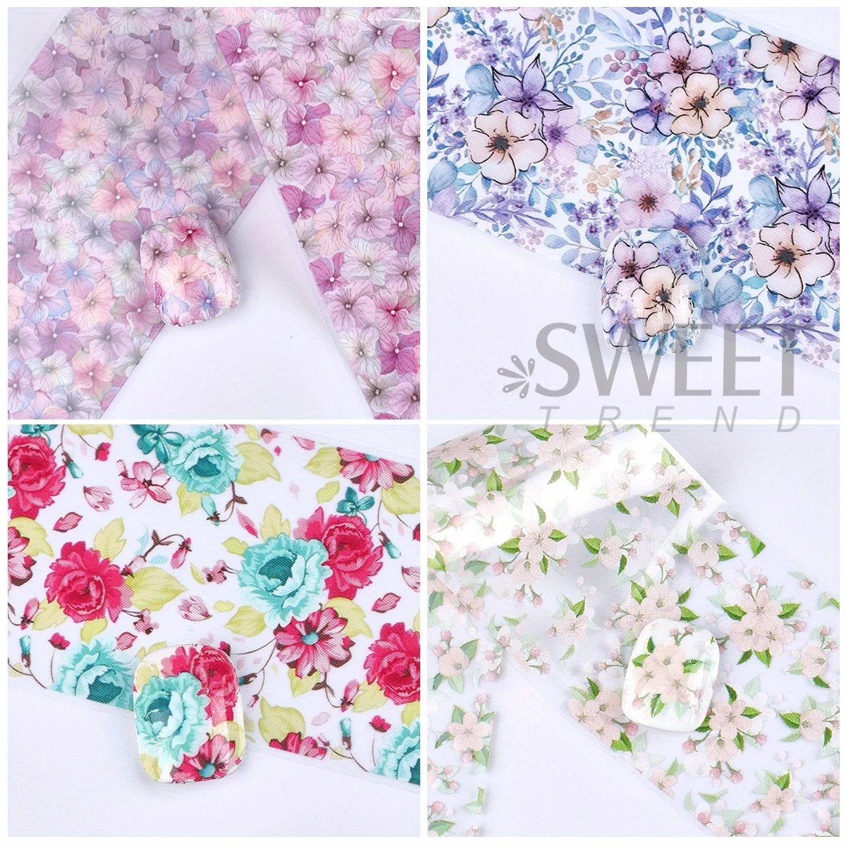 10pcs Clusters of Flowers Nail Foils Transfer Stickers Vintage Floral Design Romantic Starry Sky Paper Elegant Manicure Sliders