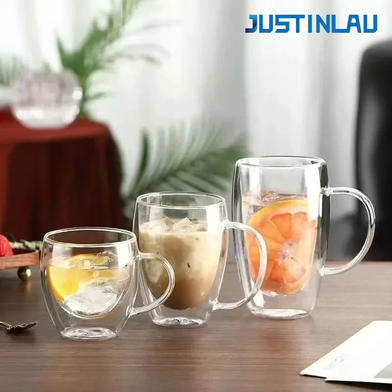 Clear Double Wall Glass Coffee Cup with Handle