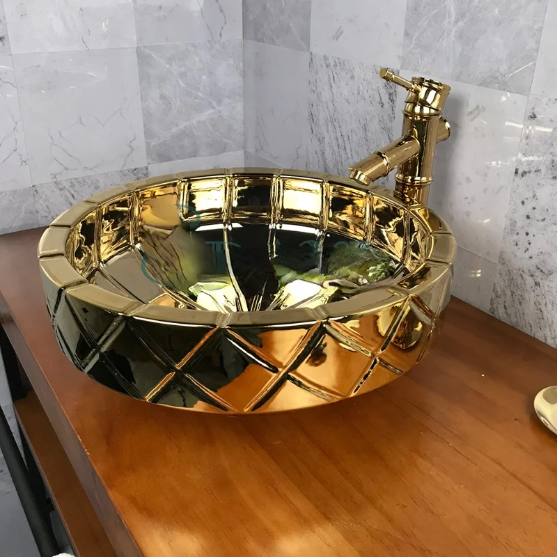 

Bathroom luxury gold color painted ceramic gold wash basin