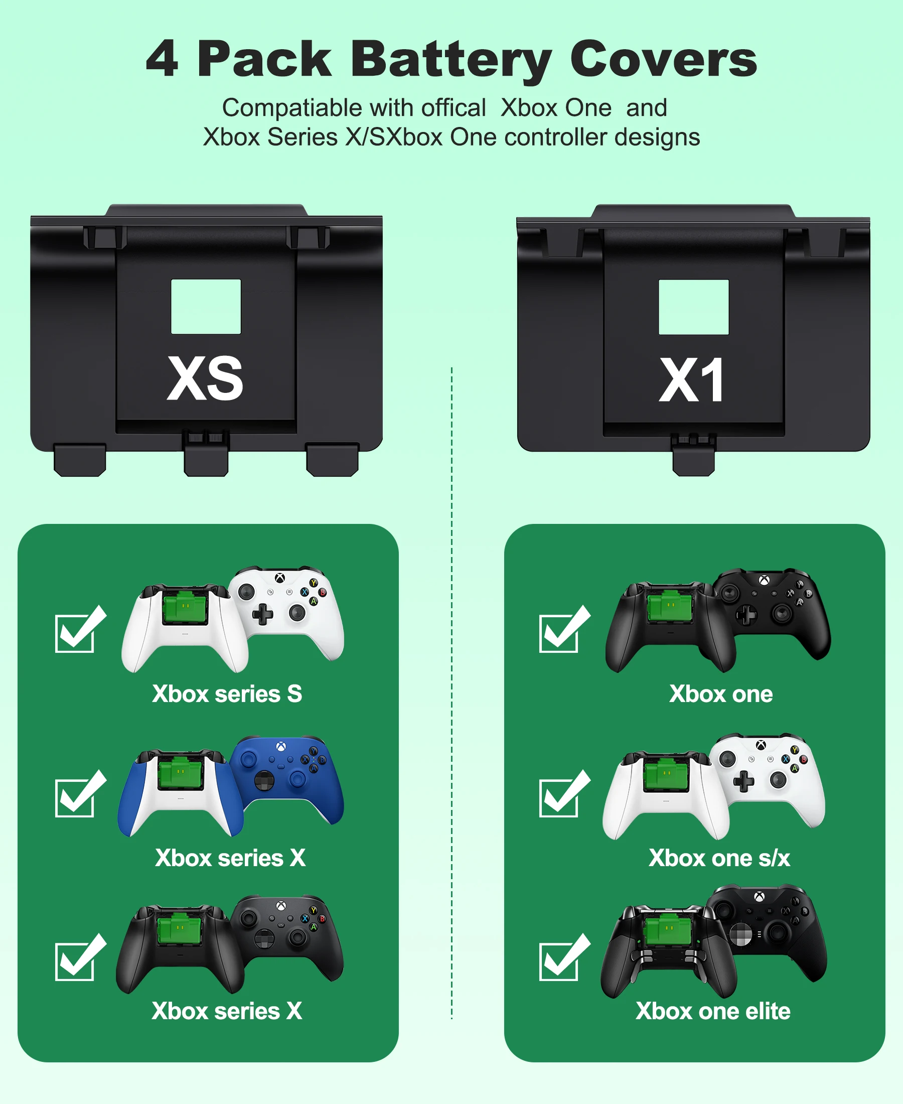 BEBONCOOL for Xbox One/SeriesX|S Controller Batteries 2 X 4800mWh Pack Play and Charge Kit USB-C Charging Cable/4 Covers
