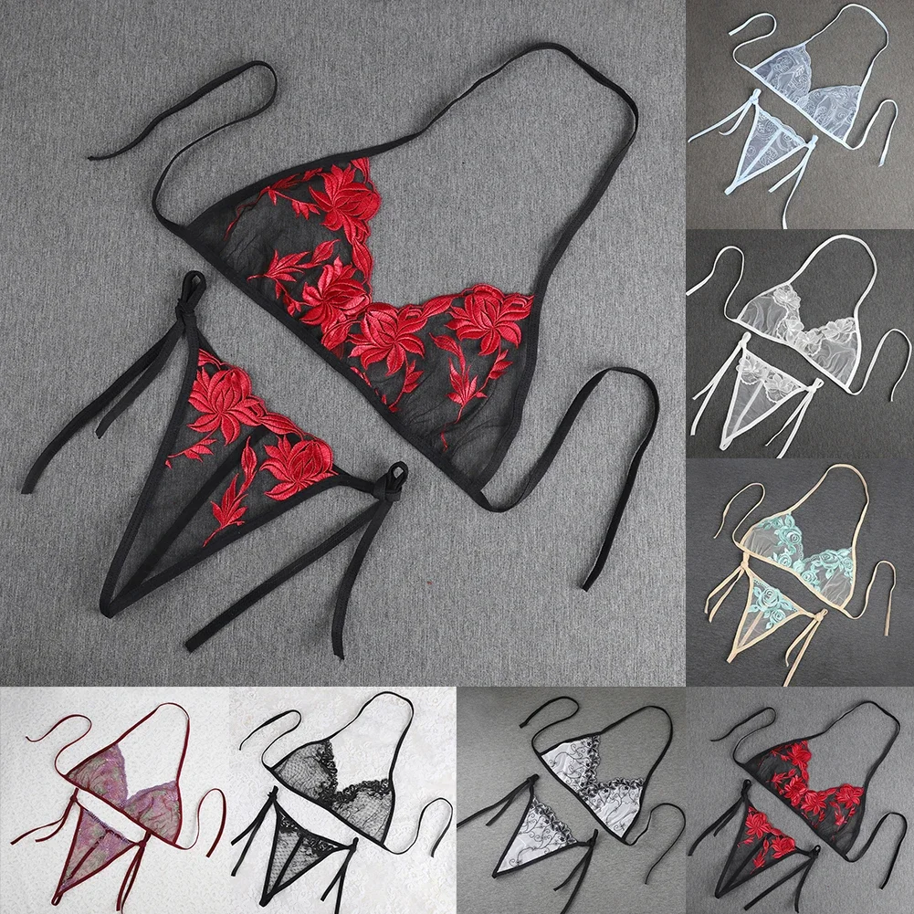 Women Bikini Set,Embroidered Flower
