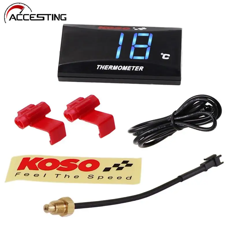 KOSO Digital Motorcycle Thermometer Racing Scooter Red LED Water