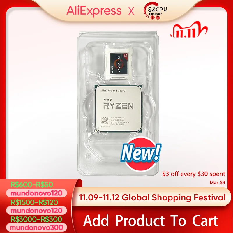  AMD Ryzen 5 5600G NEW R5 5600G 3.9GHz Six-Core Twelve-Thread 65W CPU Processor L3=16M 100-000000252 Socket AM4 new but no fan
