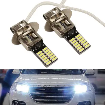 2Pcs H3 6500K 24-SMD 4014 Hot Super Bright Vehicle Car Fog Light LED White Head Bulb DRL Lamp 1