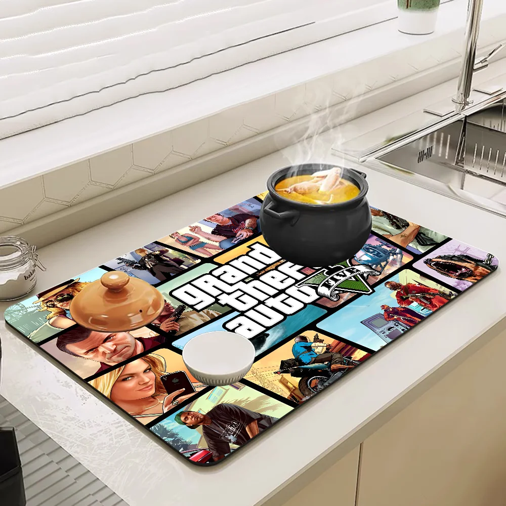 Grand Theft Auto GTA Game Non-slip Fast Water Absorption Anti-scalding Imitation Tile Printing Coffee Machine Draining Pad 2