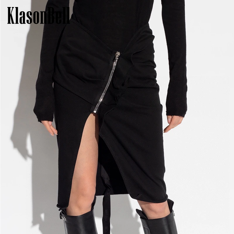 

11.13 KlasonBell Cotton Fashion Elegant Bias Zipper Ruched Split Package Hip Skirt Women's