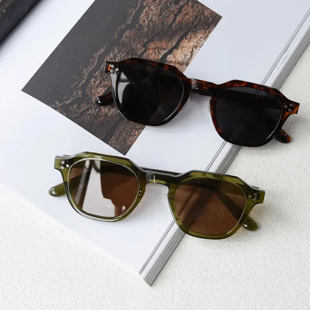 Lunettes de soleil polarisées TR90 vintage carrées polygonales pour femmes et hommes - Cadre épais design luxe rétro