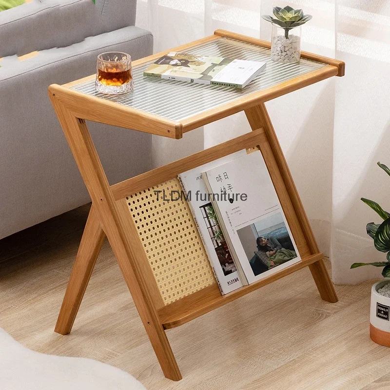 

Боковой столик из ротанга, бамбуковый боковой шкаф, Маленький журнальный столик, прикроватный столик, стеклянный боковой столик, современный и простой