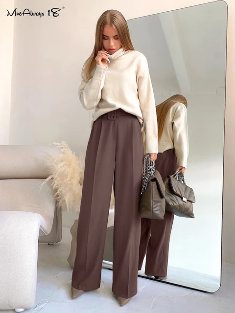 Mnealways18 Classy Pleated Wide Legs Pants Women Causal High Waist  Floor-Length Trousers Autumn Winter 2023 Ladies Office Pants - AliExpress