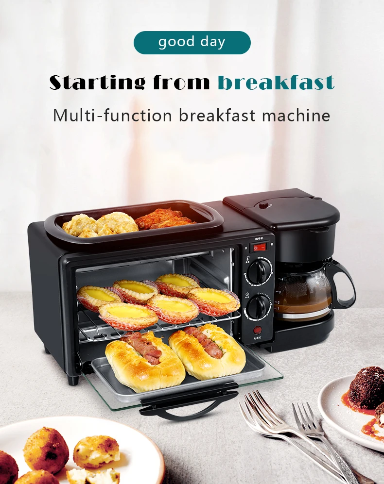 Description Picture 2 of itemHousehold 3 In 1 Multifunction Bread Toaster 9L Electric Oven Coffee Maker Pizza Egg Tart Oven Frying Pan Breakfast Machine