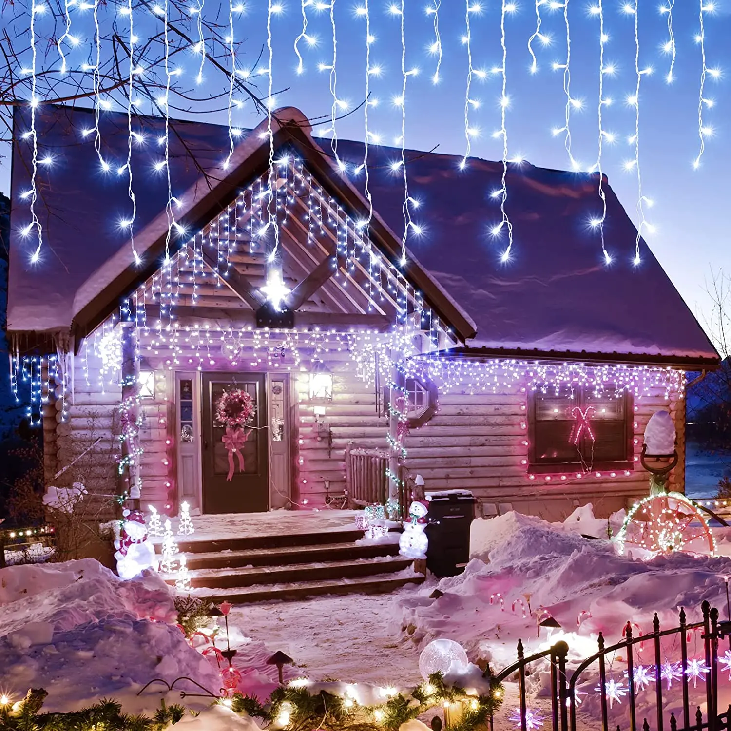 thumbnail image 1 of Luces de hadas de seguridad de 24 V, luces LED navideñas con forma de carámbano, decoraciones para exteriores, envío gratuito, 8 modos, guirnalda de calle conectada a prueba de agua, 1 of 5