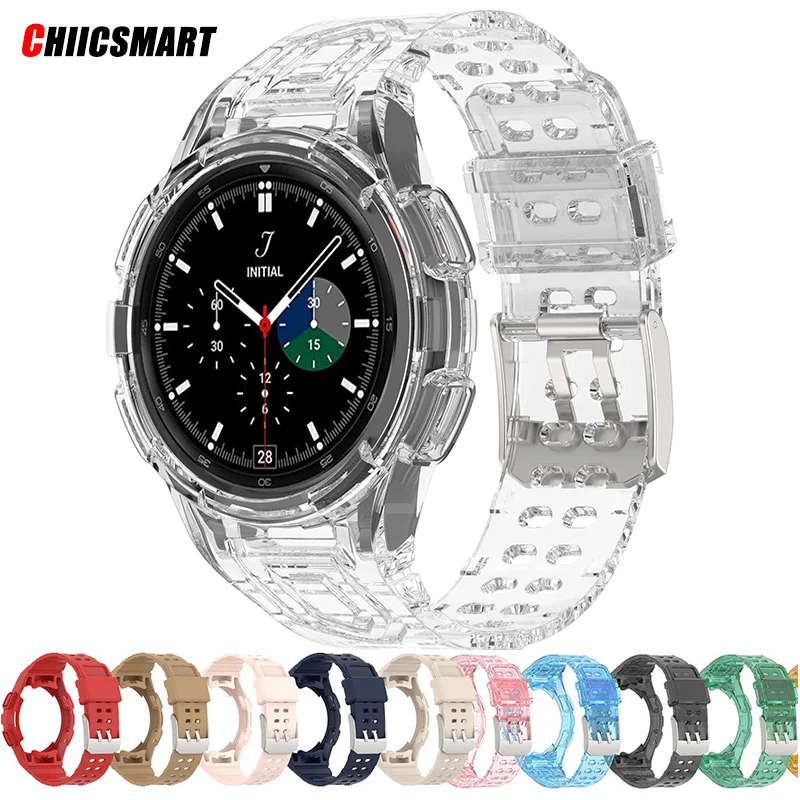 

Силиконовый чехол и ремешок для Samsung Galaxy Watch 4 6 40 мм 44 мм, прозрачный браслет, аксессуары для часов 4, классический спортивный браслет 46 мм