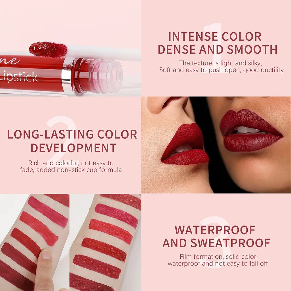 Matte Lipstick Liquid Durable Waterproof Non Smudging Lip Glaze Non Peeling Ladies' Makeup