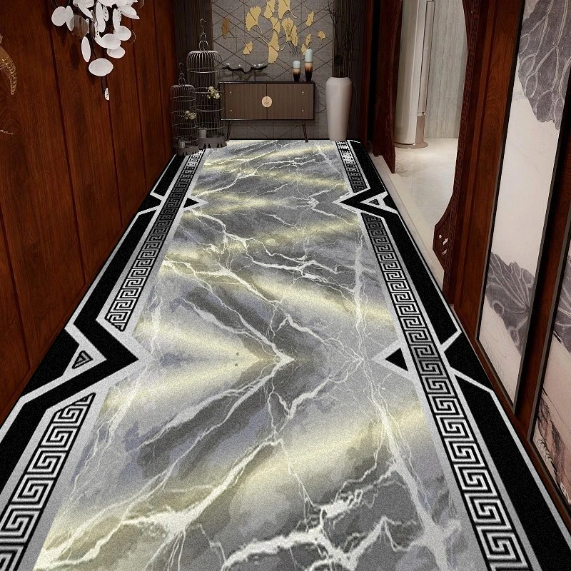 Luxury Black Gold Marble Long Corridor Carpet Hotel Aisle Runner Rug Living Room Decoration Hallway Non-slip Mat Customizable 4