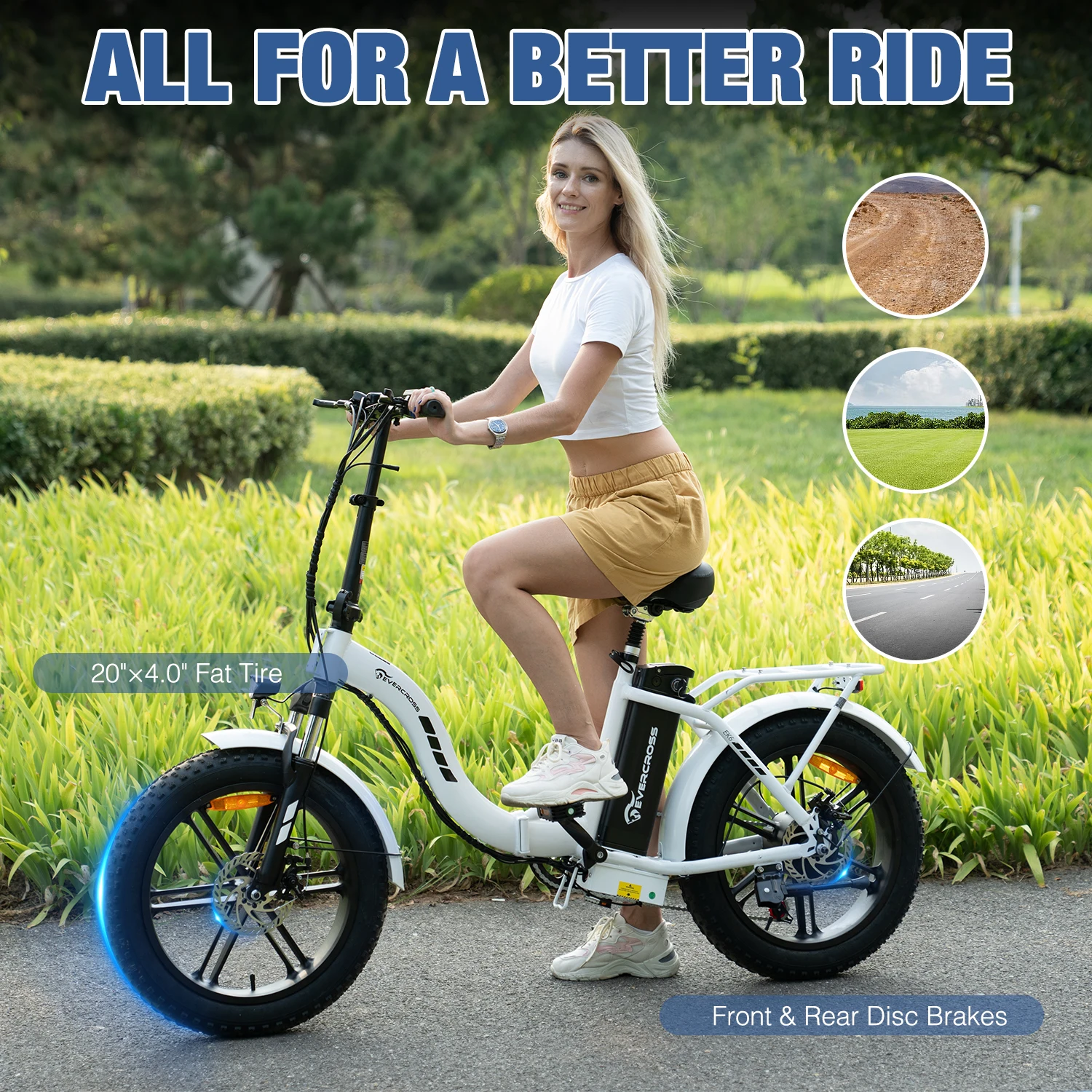 EVERCROSS EK6 Electric Bike 20" x 4.0 Fat Tire Foldable E Bike 48V15Ah, 750W Mountain Adult Electric Bicycle 7 Gears, 55-100KM