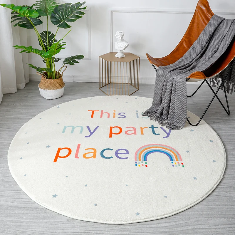 

Cartoon Round Kids Bedroom Carpets Lamb Cashmere Rainbow Living Room Non-Slip Carpet Sofa Tatami Bedside Rugs Baby Crawling Mat