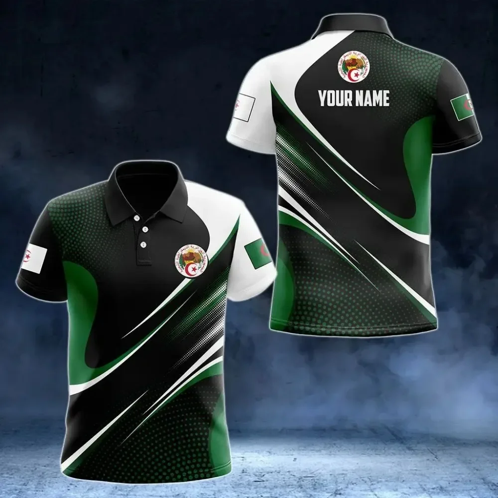

Algeria Flag & Coat of Arms Custom Name Polo Shirts Summer Casual Streetwear Men's Fashion Loose Jersey Plus Size Sportswear