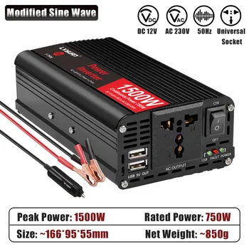 รถอินเวอร์เตอร์ 1500 W-2600 W DC 12V 24V to AC 220V 230V แรงดันไฟฟ้า Converter อินเวอร์เตอร์พลังงานแสงอาทิตย์ Dual USB ชาร์จ Universal SOCKET 9