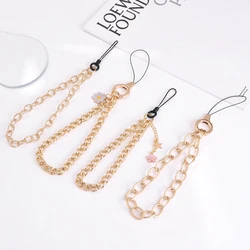 Simple Metal Beaded Mobile Phone Chain Flower Pendant Telephone Lanyard Men Women Cellphone Strap Rope Cord Wrist Band Gift