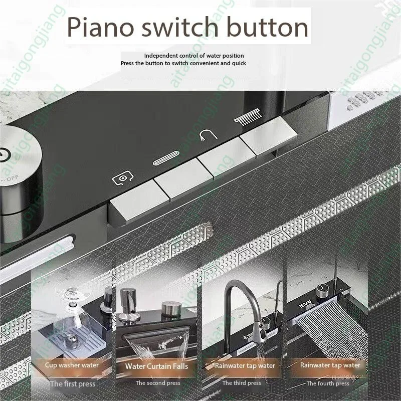 5.0MM Double Waterfall Sink Embossed Stainless Steel Kitchen Sink Large Single Slot Digital Display Wash Basin Dishwashing pond 4
