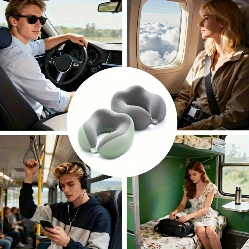 Ergonomic U-Shaped Neck Pillow with Storage Bag,Memory Foam Travel & Office Support, Removable,Machine-Washable Cover