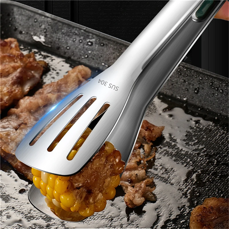 1pc Non Slip Stainless Steel Food Tongs Meat Salad Bread Clip Barbecue Grill Buffet Clamp Cooking Tools Kitchen Accessories stainless steel food tongs