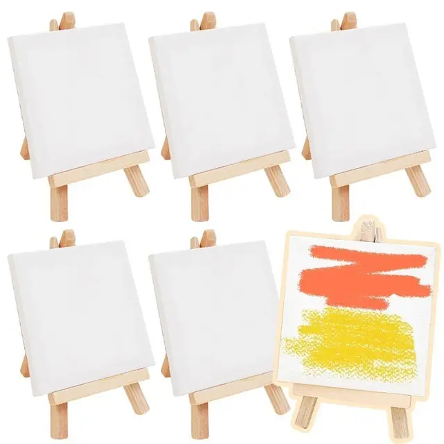 3Pcs Mini Blank Canvas Easel Set 10x10cm Small Tiny Painting Easel Multifunctional Wooden Frame Drawing Decoration Board 2