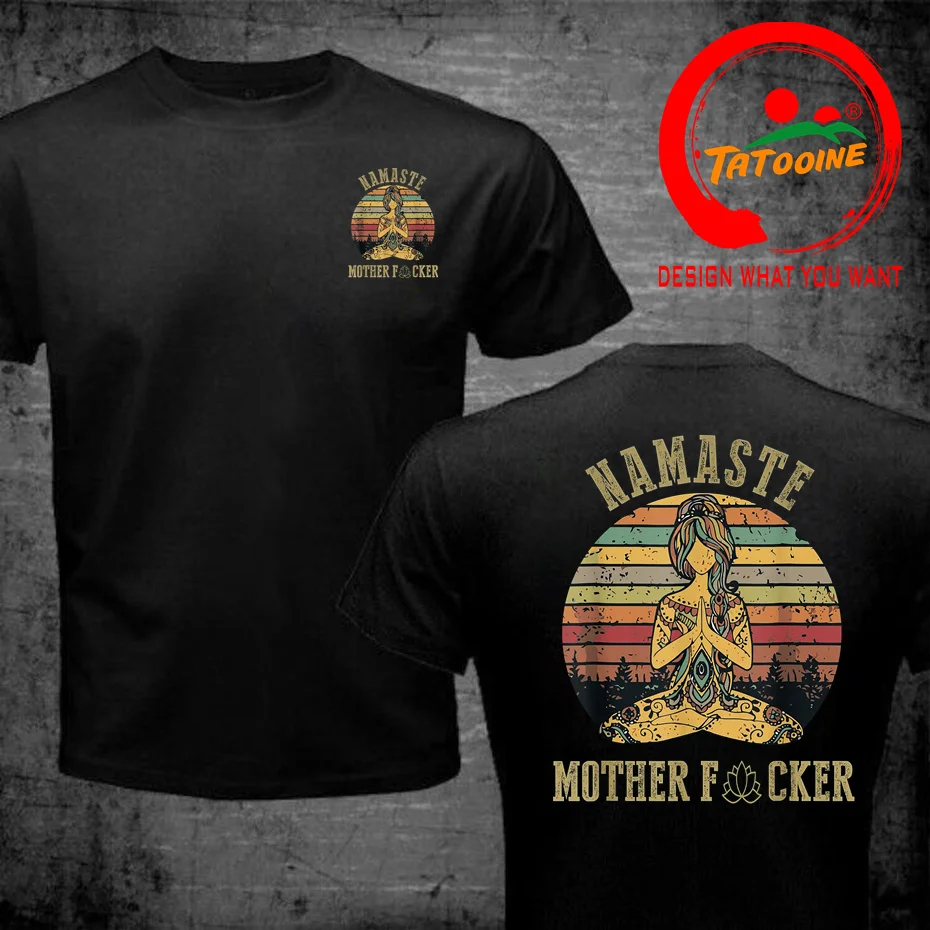Футболка мужская оверсайз с принтом, модная Повседневная рубашка с принтом, в стиле ретро, с надписью Namaste, для занятий йогой, матерей