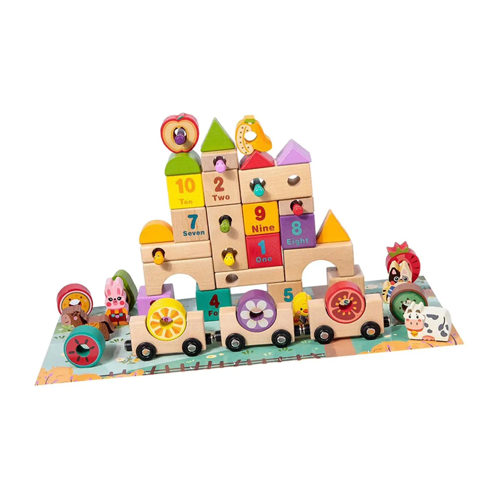 

Wooden Building Blocks Set Cute Magnetic Wooden Train Set for Birthday Gifts