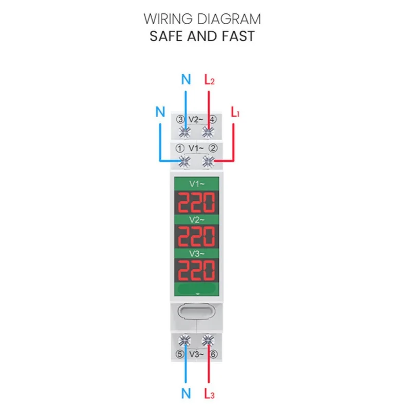 3상 AC 전압계 딘 레일 마운트 LCD 디지털 디스플레이 전압계 전력계 60-450V
