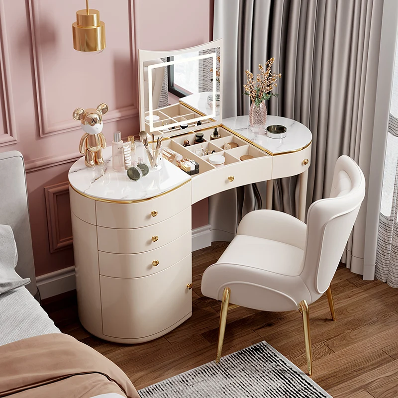 

Handles Drawers Dressing Table Luxury Modern Drawers Lights Dressing Table Storage Makeup Tocador Maquillaje Bedroom Furniture