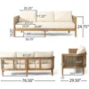 Outdoor Acacia Wood Wicker 3 Seater Sofa, Patio Furniture Conversation Set for Backyard 2